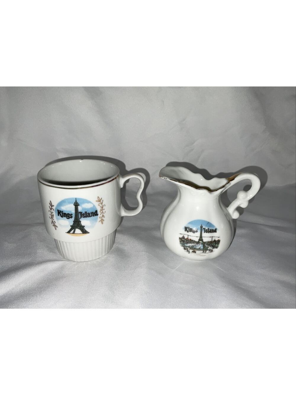 VTG KING’S ISLAND 1970s WHITE CHINA EIFFEL TOWER CUP & CREAMER JAPAN